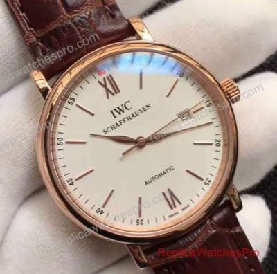 Copy IWC Portofino Watch Rose Gold White Dial 40mm leather